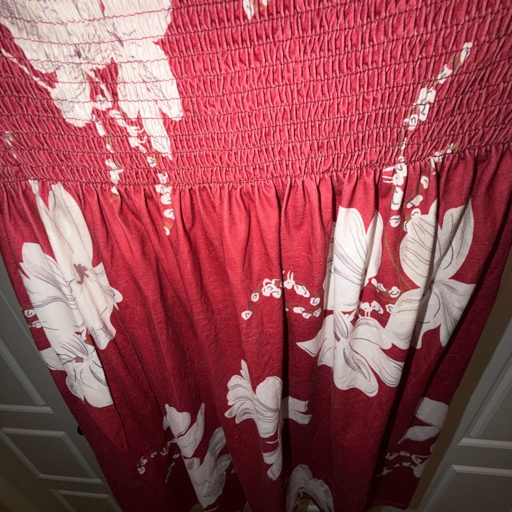 Red Floral Smocked Dress